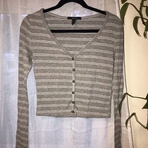Grey and white stripped fitted long sleeve